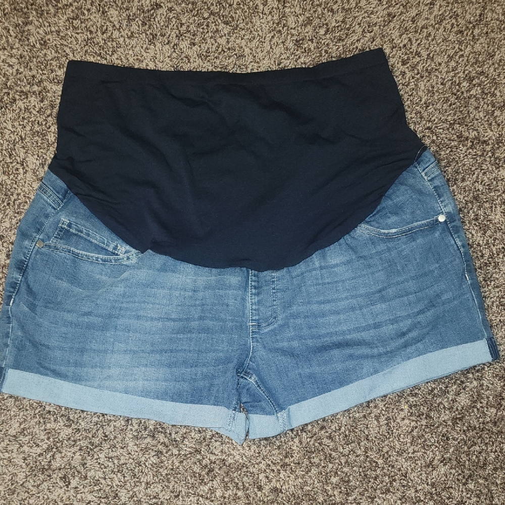 Women's Blue Denim Maternity Shorts